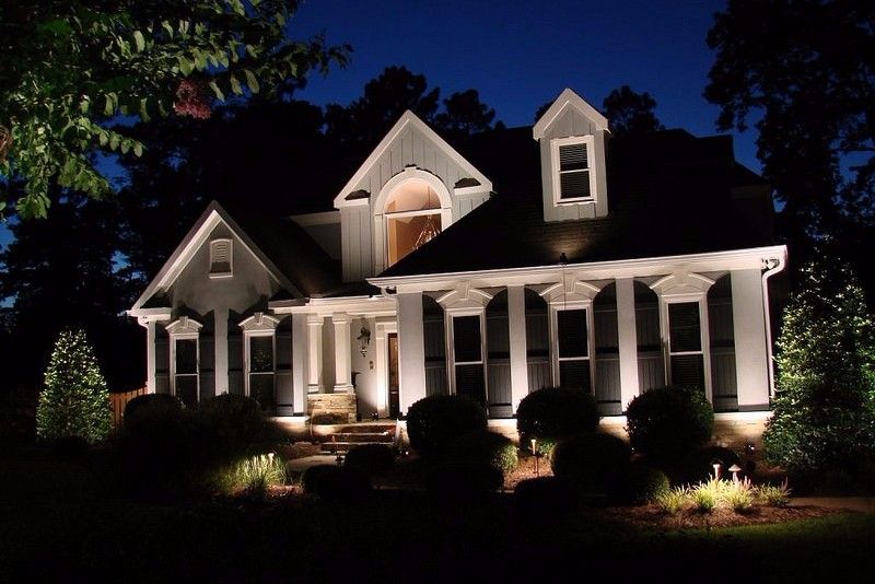 Architectural facade lighting with warm tones